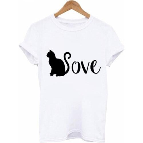 Harajuku Graphic Top Tees Female Simple Black Cat Love Print T Shirt Vintage T-shirt Fashion Summer Short sleeve Womens T shirt