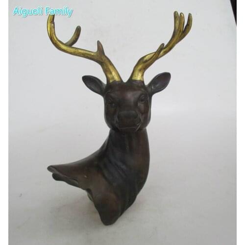 Collection Chinese Old Bronze Carved Deer head Sculpture/Art Antique Home Decoration animal Statue