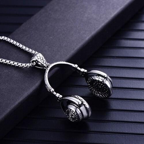 DJ Music Headphone Pendant Necklace Long Chain Men Women Hip Hop Jewelry Rock Headset Necklace Male Gift