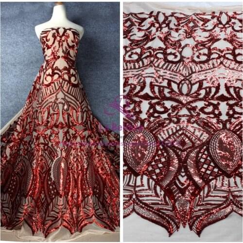 La Belleza Red gold /green/black/red on nude net embroidery sequins evening/wedding dress lace fabric 51'' width 1 yard