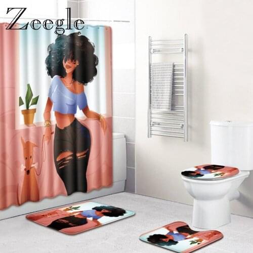 Zeegle Creative Bathroom Shower Curtain Bathroom Mat Set Toilet Shower Mat Anti-slip Bathroom Entrance Mat Doormat Floor Rug
