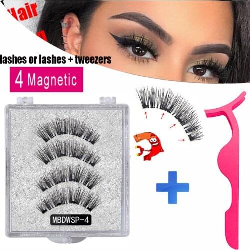 MB New 2 Pairs 4 magnets Magnetic eyelashes with handmade 3D false lashes natural Mink eyelash faux cils magnetique Rectangular