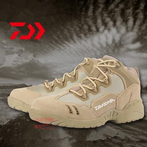 Daiwa Fashion Outdoor Men Shoe Fishing Boot High Leather Combat Boots Breathable Non-slip Wearable Fishing Trekking Sneakers