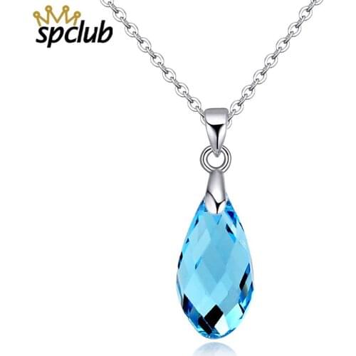 Fashion Charm Crystals From Swarovski Water Drop Necklaces & Pendants Silver Color Chain Necklaces Collares Jewelry Women Gifts
