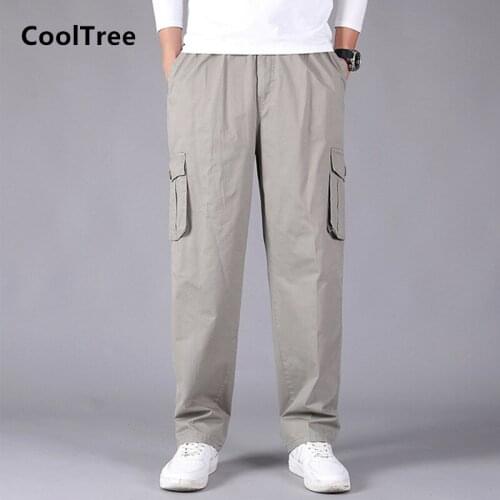 CoolTree Men Cargo Pants Spring Autumn Solid color Multi-pocket Straight Trousers Male Loose Casual Pants Streetwear Plus Size