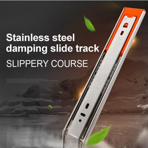 2Pcs 12''-20'' 3 Sections Drawer Slide Rail Stainless Steel Soft Close Drawer Mute Desk Cabinet Ball Bearing Slide Rail