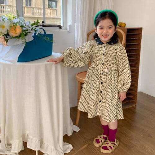 2021 Mother Daughter Matching Dressess Kids Girl Long Sleeve Cotton Linen Dress Parent Child Clothes Korean Childrens Clothing
