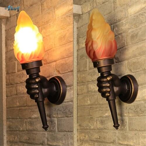 Novelty Vintage Fist Torch Shape Wall Lamps for Bar Ktv Cafe Dining Room Light Loft Deco Country Style Creative Indoor Lighting