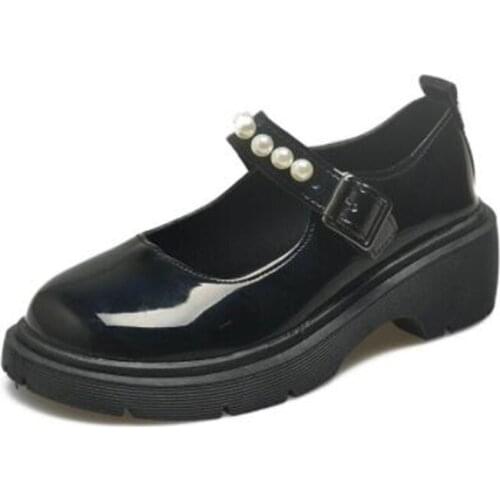 New womens single shoes fashion leather buckle pearl thick heel lightweight comfortable all-match casual shoes women