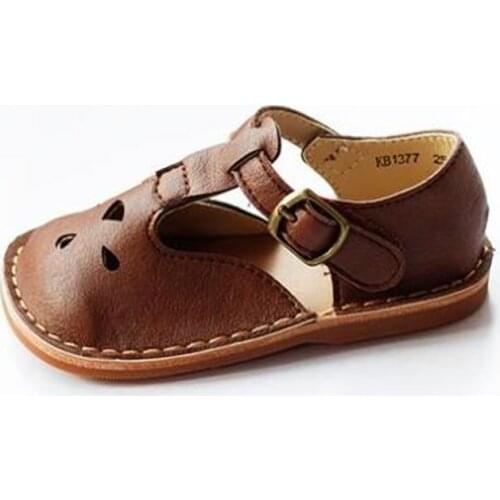 Retro Girls Shoes New Hollow Soft Bottom Childrens Small Leather Shoes Baby Sandals Genuine Leather Children Shoe