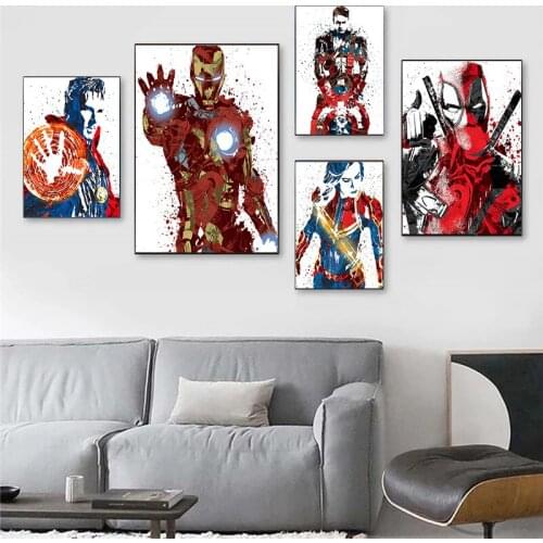 Marvel Superhero Watercolor Canvas Painting Spiderman Prints and Posters Wall Art Pictures for Living Room Decoration Cuadros