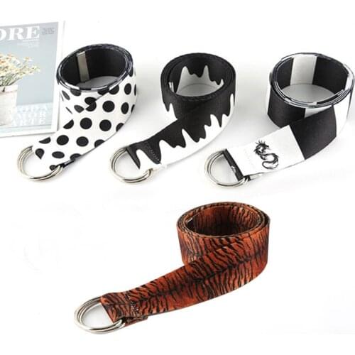 Women Men Belts Hip hop Casual Nylon Belt Unisex Leopard Waist Strap All-match Jeans Trouser D Buckle Female Adult Waistband