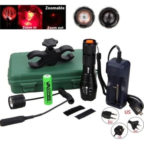 Q5 T6 Tactical 5000lm Zoomable Flashlight Green/Red/White LED Hunting Weapon Light+Rifle Rail Scope Mount+18650+Switch+Charger