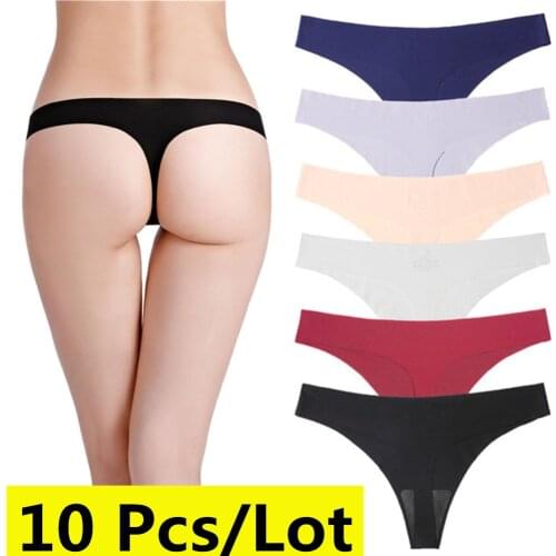 10 Pcs/Lot Cotton Womens G-String Femme Thong Low-Rise Panties String Seamless Underwear Sexy Women Briefs Plus Size Lingerie