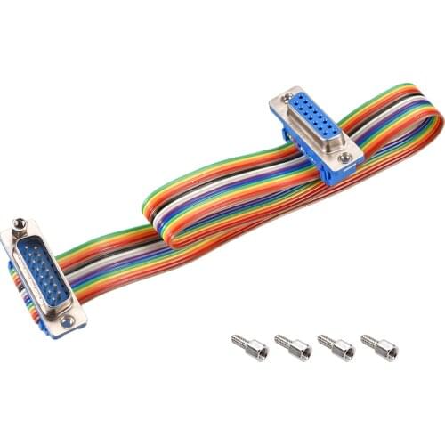Uxcell IDC Rainbow Wire Flat Ribbon Cable DB15 F/F Connector 2.54mm Pitch 11.8inch Long DB15 Male-DB15Female