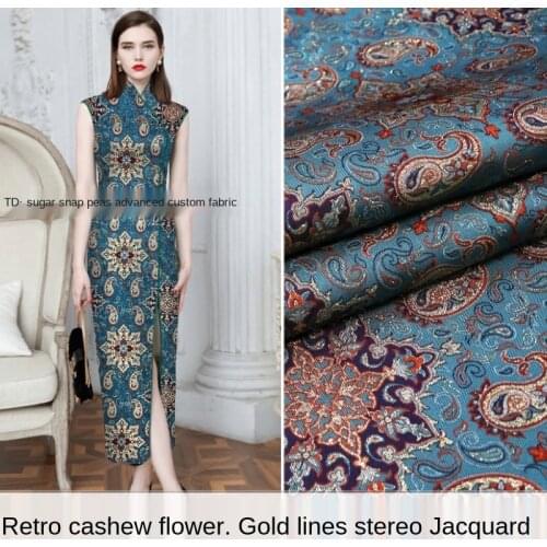Vintage cashew flower three-dimensional gold embossed yarn-dyed jacquard fabric, sewing fabric factory shop is not out of stock