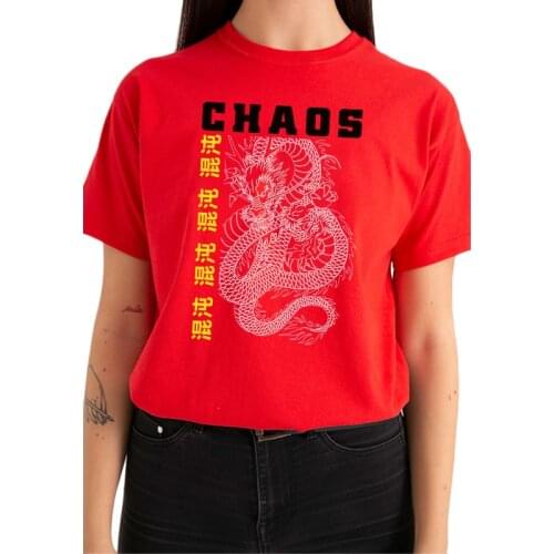 Chaos Chinese Dragon Print Vintage Fashion Egirl Aesthetic T Shirt Womens Punk Harajuku Style Streetwear T-Shirt Graphic Tee