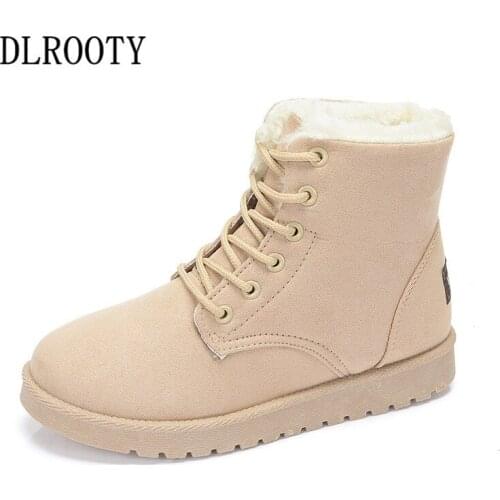 Women Snow Boots Ankle Winter Warm Martin Short Plush Outdoor Female Casual Shoes Flats Fashion Platform Round Toe Lace Up