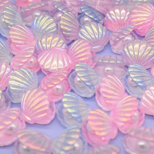 10Pcs Cute Kawaii Multicolor Plated Pearl Shells Flat Back Resin Seashell For DIY Handmade Jewelry Craft Decoration Accessorie