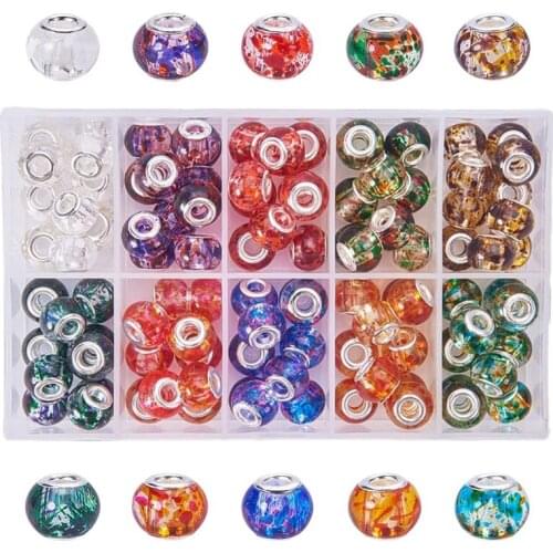 100Pcs 10 Colors Painted Glass Beads Large Hole Beads for European Charm Bracelet for Jewelry Making with Plastic Box