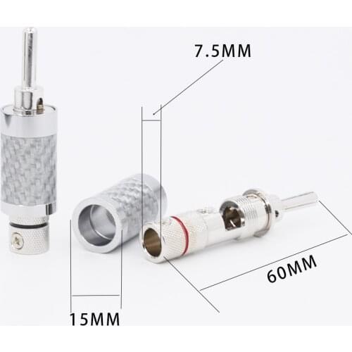 16pieces High Quality HiFi Rhodium Carbon Fiber Banana Plug Speaker Cable Copper Connector hi end