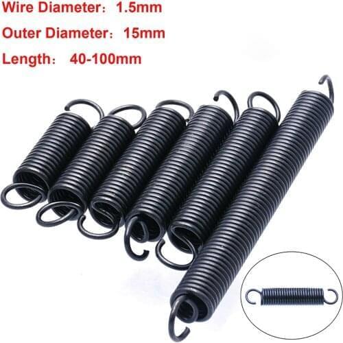 2Pcs 1.5mm Wire Diameter Tension Spring With Open Hook Extension Spring Pullback Spring Outer Diameter 15mm Length 40-100mm