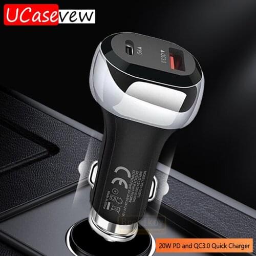 20W Car Charger 2USB PD QC 3.0 Dual USB Type C Quick Charge For iPhone12 Samsung Xiaomi Fast USB C Cigarette Lighter Car Charger