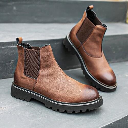 Vintage British New Autumn Winter Men Boots Handmade High Quality Cow Leather Casual Shoes Platform Round Toe Chelsea Boots