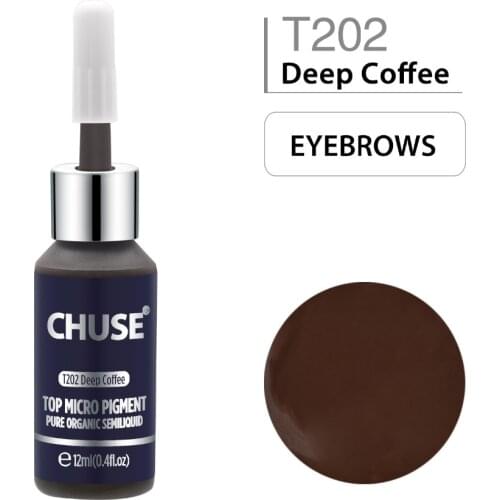 CHUSE Deep Coffee T202 Permanent Makeup Ink Eyeliner Tattoo Ink Set Eyebrow Microblading Pigment Professional 12ML 0.4oz
