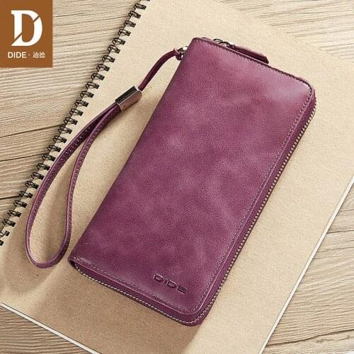 DIDE Car Key Long Wallet Women Purses fashion coin purse 100% Genuine Leather Men Phone Bag clutch Card Holder Black Purple