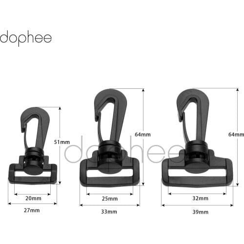 Dophee 10pcs Plastic Swivel Snap Hook For Weave Paracord Lanyard Buckles Backpack Straps Webbing 20mm 25mm 32mm Black