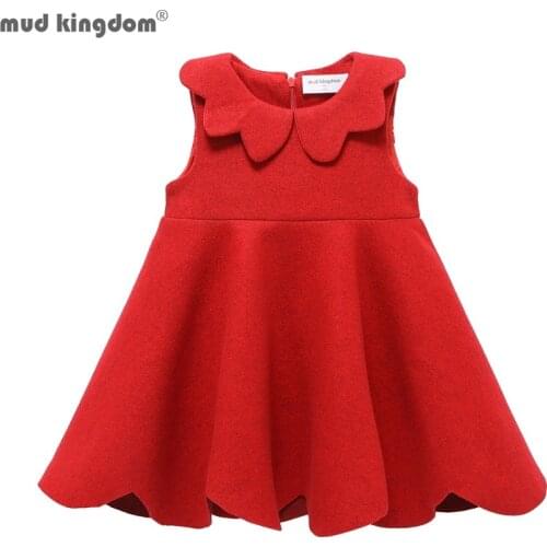 Mudkingdom Elegant Faux Wool Collared Girl Swing Dress Plain Sleeveless for Girls Clothes Tulle Princess Dress Autumn Winter