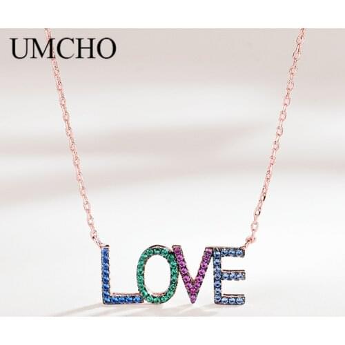 UMCHO Elegant Necklaces Pendants 925 Sterling Silver Jewelry Created Rose Gold Color Character Love Necklace Wedding For Women