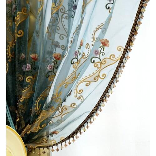 European High-grade Screens Sheer Pastoral Flower Embroidery Romantic Tulle Curtains Custom for Cafe Living Room tt-0008