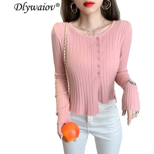 Half button cardigan sweater women 2021solid knitted autumn spring soft sweaters casual Long sleeve Ladies sweater irregular Top