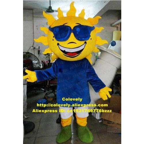 Handsome Yellow Sun Mascot Costume Adult Size With Blue Sunglasses Sharp Short Hairs Round Big Face Short Eyebrows No.6972 FS