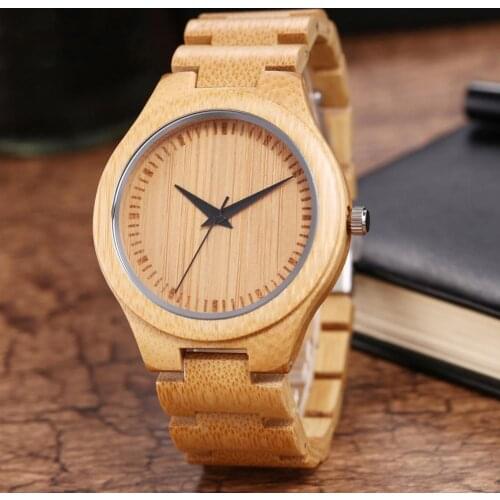 Fashion Men Quartz Wristwatch Wooden No Number Dial Genuine Leather Band Top Handmade Bamboo Male Wood Watch Gift Reloj Hombre