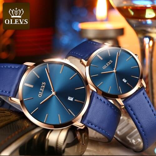 Fashion Couple Watches OLEVS Popular Casual Quartz Women Men Watch Lovers Gift Clock Boys Girls Ultra thin Leather Wristwatch