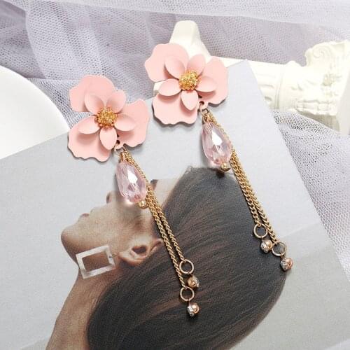 Fashion Flower Drop Earrings For Women Fasion Simple Crystal Long Earring Girls Jewelry Accessories Dangle Brincos 2021 New