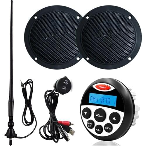 Marine Stereo Bluetooth Audio Receiver Waterproof Boat Radio MP3 Car Player+4inch Marine Speakers+AM FM Antenna+USB Audio Cable