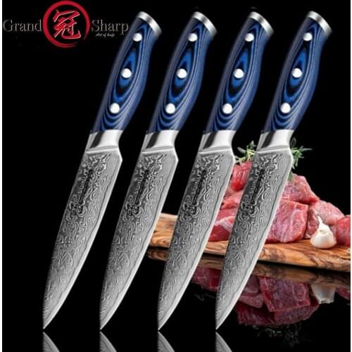 Steak Knife Set 4 pcs Damascus Kitchen Knives 67 Layers vg10 Japanese Damascus Steel Utility Knives with Gift Box GRANDSHARP