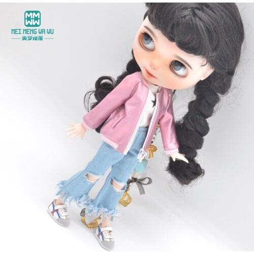 New Blyth Azone OB23 OB24 Doll Clothes Fashion shiny jacket, jeans, shoes Girls gift