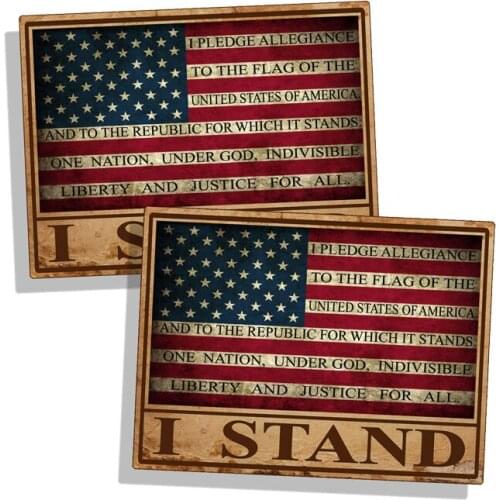 New Lovely High-quality Car-Stickers RUSTIC I Stand USA Flag Pledge Decals Fashion Cover scratches Trunk Bumper KK12*9cm