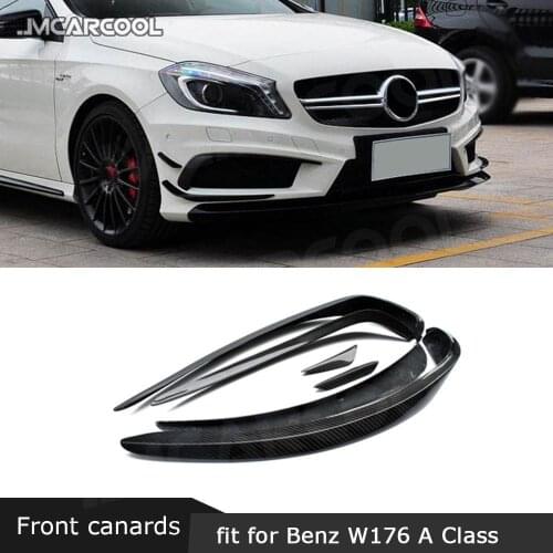 For Benz A Class W176 A180 A200 A260 A45 Sport 2013-2015 Front Bumper Fins Shark Canards Carbon Fiber Foglamp Trims Cover