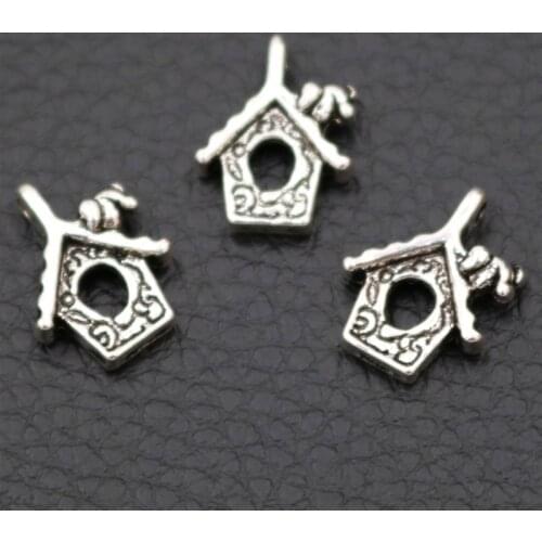 Retro Small House Metal Pendant, Mini House Charms, Tree House Charms, Pet House Charms, DIY Accessories,Tibetan Silver 20pcs