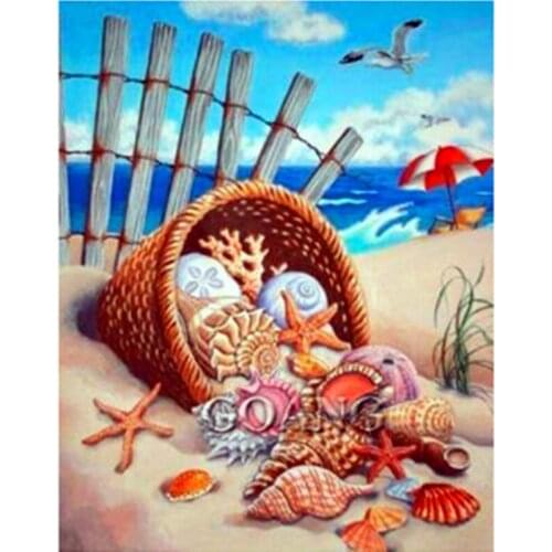 Full Craft 5D Diamond Painting Cross Stitch Resin Mosaic Whole Seaside starfish conch Picture Diamond Embroidery Needlework