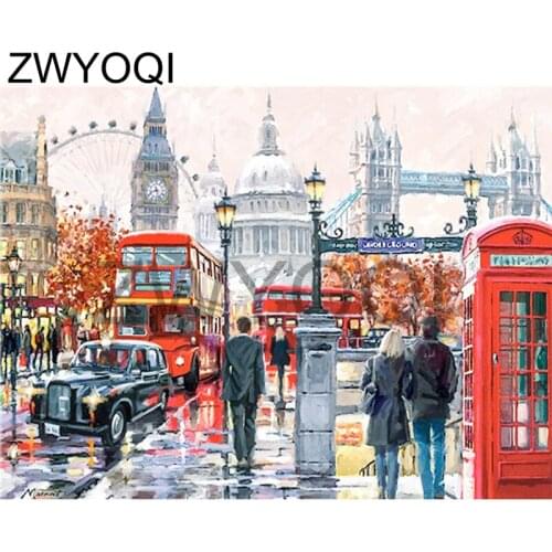 Full Round Diamond mosaic tower 5D DIY Diamond painting Full Square Diamond embroidery Cross stitch Clock tower bus Street light