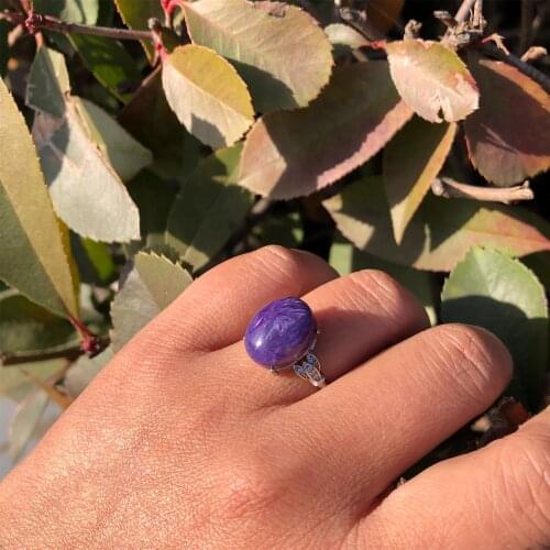 Natural Charoite Ring Purple Round Beads 925 Sterling Silver Crystal Quartz Healing Stones Women Jewelry Gift
