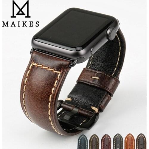 MAIKES vintage genuine leather watch band watch accessories for apple watch strap 44mm 40mm 42mm 38mm iwatch watchbands