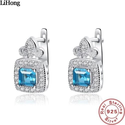 Luxury Jewelry 100% 925 Sterling Silver Earrings with London Sapphire Crystal Stud Earrings Womens Glamour Jewelry